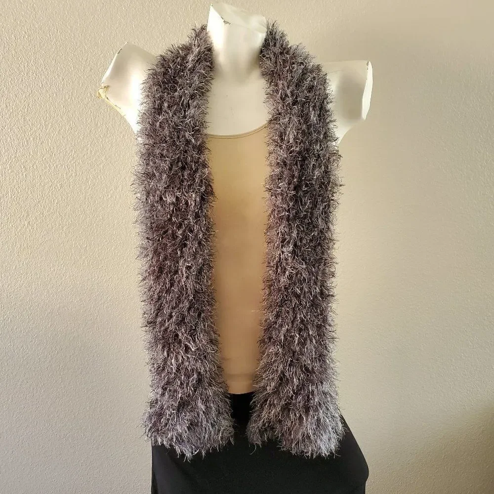 Soft Fuzzy Black Gray and White Scarf